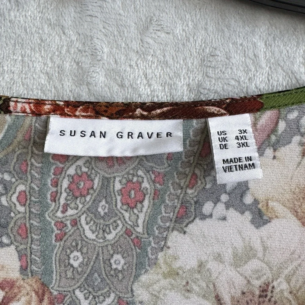 Susan Graver Plus 3X Paisley Floral Asymmetrical Liquid Knit Tunic Top Casual